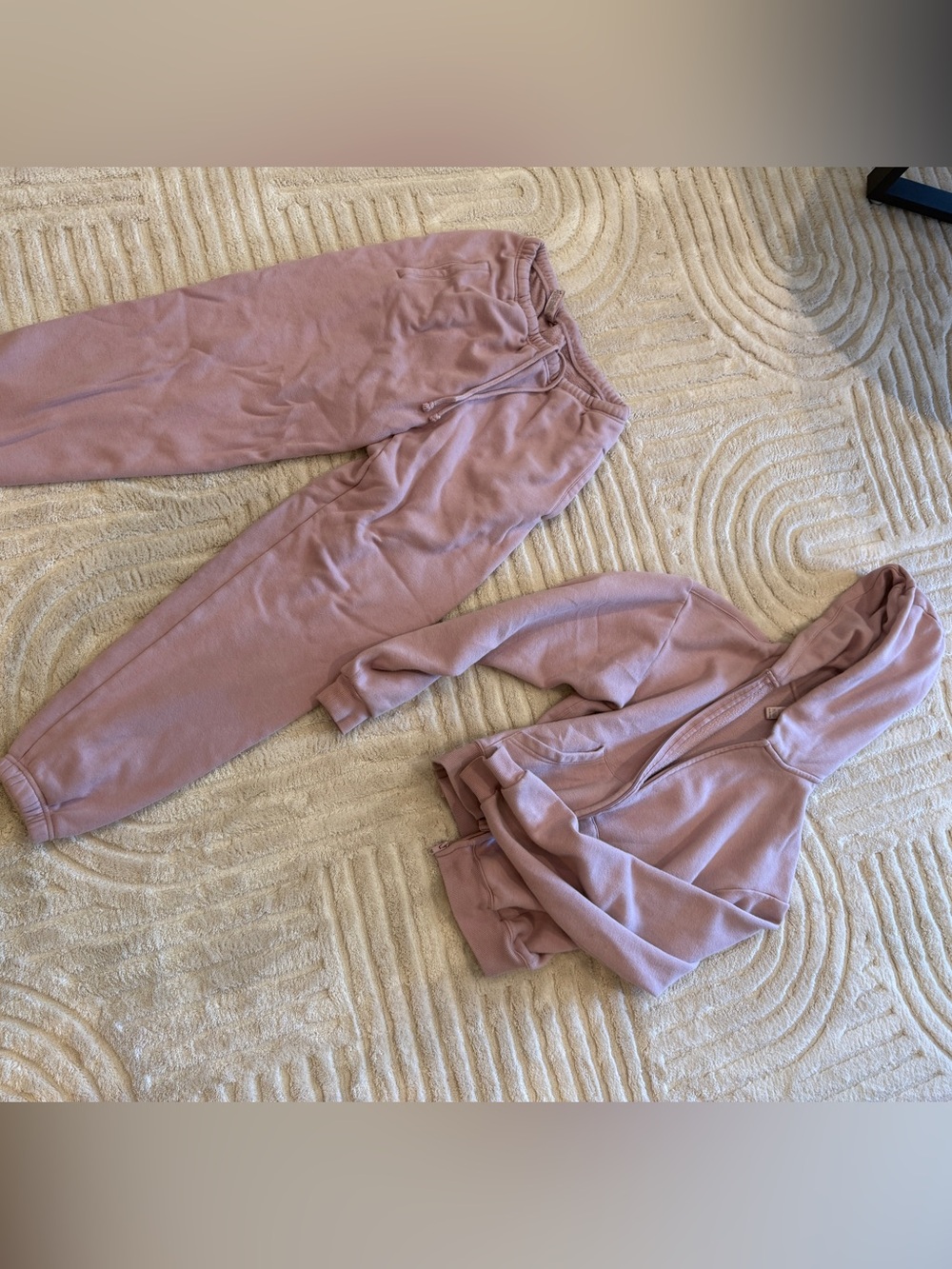 Skims Pink Sweatpants and Zip Hoodie Set